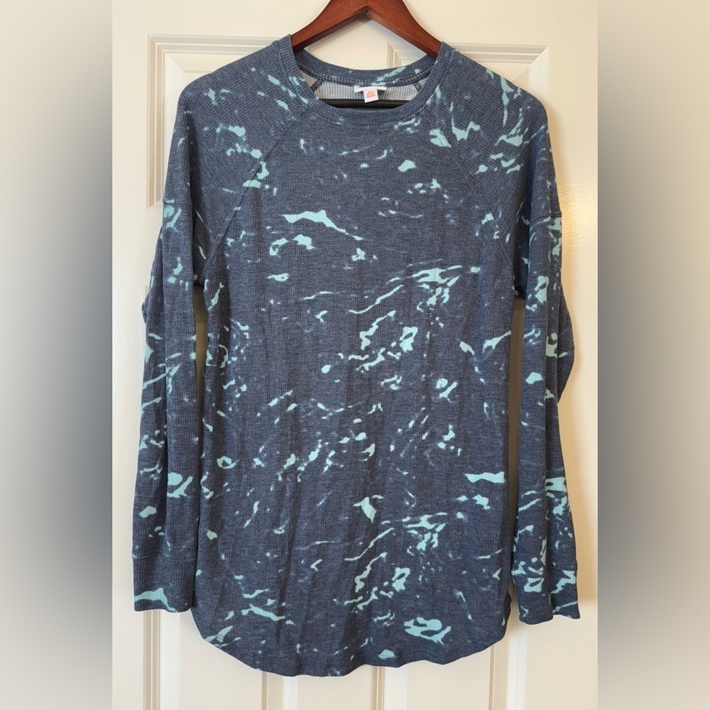 LuLaRoe Erin Gray and Teal Long Sleeve Top Size XS